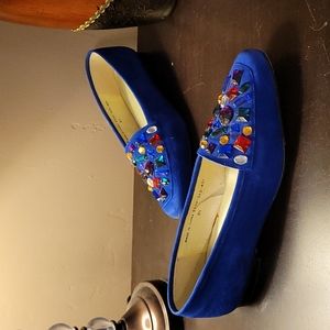 Bandolino Spectra Electric Blue Suede Multi-color Stones size 8 AA.